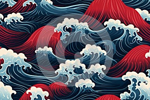 Serene waves dance: abstract ocean patterns in Japanese style, Generative AI