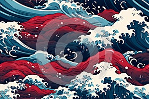 Serene waves dance: abstract ocean patterns in Japanese style, Generative AI