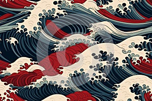 Serene waves dance: abstract ocean patterns in Japanese style, Generative AI