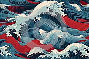 Serene waves dance: abstract ocean patterns in Japanese style, Generative AI
