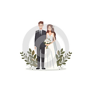 Serene Wedding Illustration of Bride and Groom. Vector illustration design