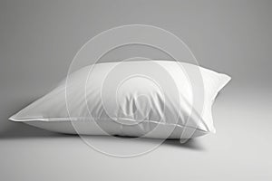 Serene white pillow case mockup on bed, front view