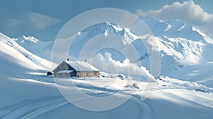 Winter Cabin in Snowy Mountains photo