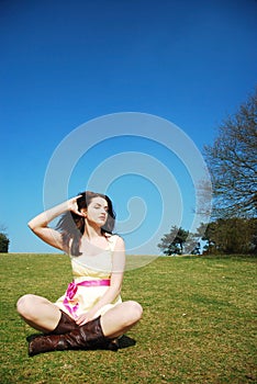 Serene woman in field