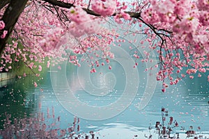 serene and zen-like background with cherry blossom trees