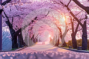 serene and zen-like background with cherry blossom trees