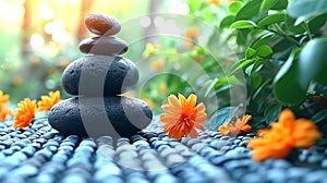 Spa Concept with Wet Zen Stones and Towel