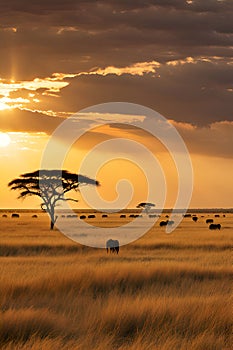 Serengeti National Park of Tanzania, wildlife, golden sunset, sweeping savannah, safari experience, nature's grandeur