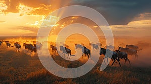 Serengeti wildebeest migration a stunning event showcasing survival instincts at dusk on the plains