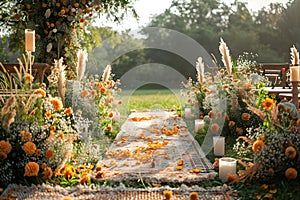 Serenity Aisle: Enchanting Outdoor Wedding Sunset. Concept Wedding Photoshoot, Outdoor Venue,