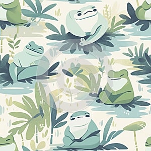 Serenity of the Bamboo: Frog Yogis Meditation Pattern photo