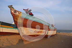 Serenity Beach - Colorful fishing boat - Pondicherry tourism - India holiday destination - beach vacation