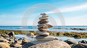 Serenity at the Beach: A Zen Stone Tower in Harmony with Nature