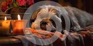 Serenity and Beauty Sleeping Shih Tzu Dog in a Spa Studio - Generative AI