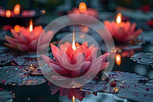 Serenity of Diwali: Lotus Lanterns Afloat. Concept Diwali Festival, Lotus Lanterns, Serenity,