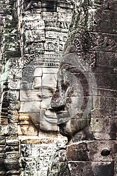 Serenity of faces Bayon, Angkor, Cambodia. UNESCO World Heritage Site.