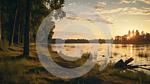 Serenity In The Forest: Uhd Image Of An Evening By The Lake