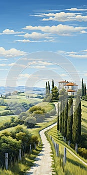 Serenity And Harmony: Cinquecento-inspired Flat Landscape Painting