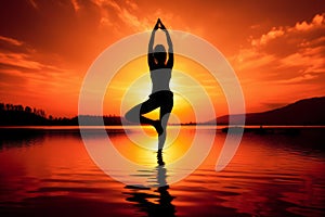 Serenity on the Lake: Yoga Pose at Sunset