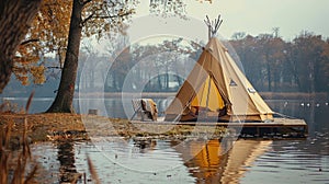 Serenity by the Lakeside: Tent Pitched on the Shore photo