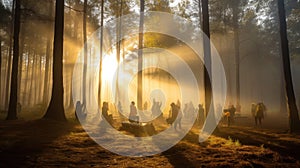 Serenity in Nature: Yoga at Sunset in a Forest Clearing. Generative AI