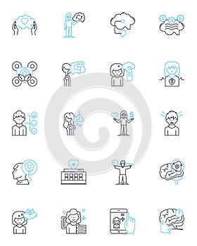 Serenity and peacefulness linear icons set. Tranquility, Serenity, Calmness, Stillness, Harmony, Quietude, Relaxation