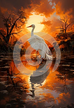 Serenity's Flight: The Endurance Egret Soaring Over Winter's Tranquility