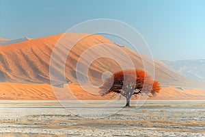 Serenity in Sand: Lone Tree of the Namib. Concept Nature Photography, Landscape, Sand Dunes, Desert