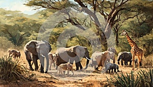 Serenity in the Savannah : African elephant family.