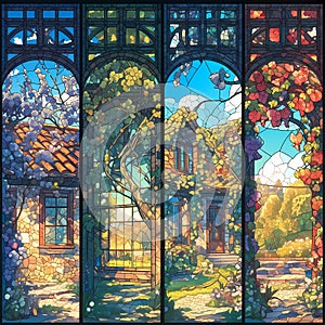 Serenity in Seasons: A Stained Glass Journey through Time