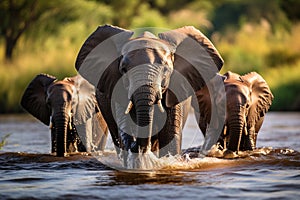 Serenity at Sunrise: African Elephants Drinking in the Mara River