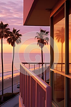 Serenity at Sunset: Captivating Ocean View from Modern Beach Resort Balcony photo