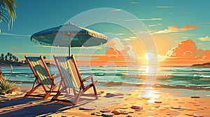 Serenity at Sunset: Computer-Generated Abstract Beach Scene