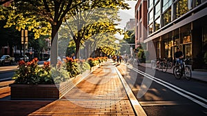 Serenity in the Urban Jungle: Car-Free City Street Embraced by Nature