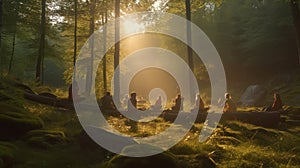 Serenity in the Woods: Sunset Yoga. Generative AI