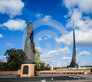 Sergei Korolev monument in Cosmonauts Alley in Moscow. Sergei Korolev was Soviet designer of rocket engines and space systems