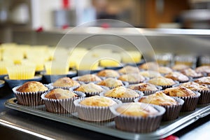 serging muffins in a school cafeteria