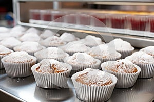 serging muffins in a school cafeteria