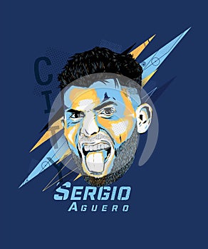 Digital art of Sergio Aguero - Argentine footballer.