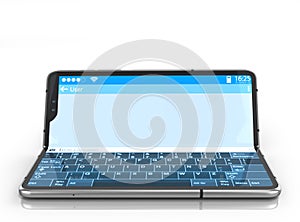 Serial flexible phone with dialog box on screen 3d render on white