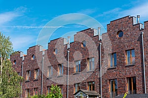 Serial houses with red bricks in Berlin