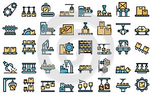 Serial production icons set line color vector