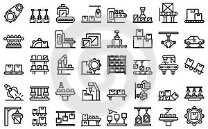 Serial production icons set outline vector. Industrial batch