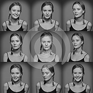 Serie of Emotional woman`s faces.