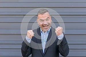 Series 6/6 Jubilant businessman cheering and clenching fists