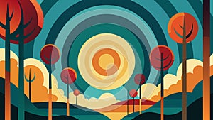 A series of abstract paintings featuring bold lines and circular shapes that evoke the melodic sounds of a peaceful photo