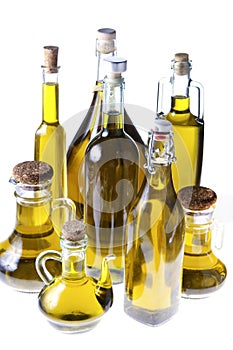 Series of bottles of olive oil