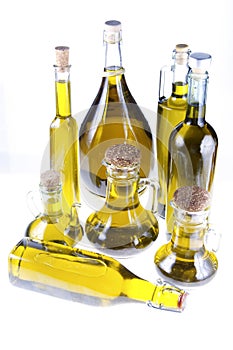 Series of bottles of olive oil