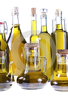 Series of bottles of olive oil