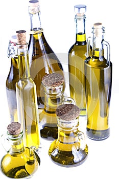 Series of bottles of olive oil